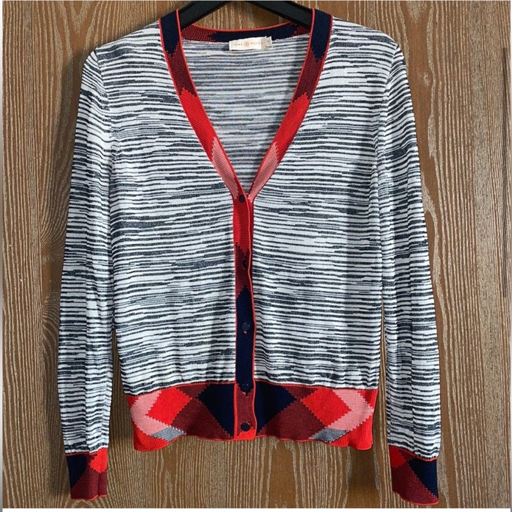 Tory Burch Arielle cardigan lightweight NO signs of wear contrast trim